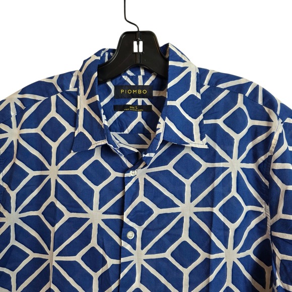 Piombo Mens Blue Geometric Print Short Sleeve Button Down Shirt - Large - Picture 5 of 15
